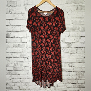 LuLaRoe Carly Red Black Floral High Low Swing Dress L